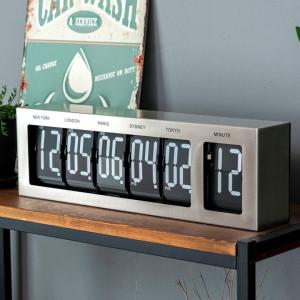 置き時計 フリップクロック 時計 世界時計 機械式 フリップ式 パタパタ時計 壁掛け 置時計 2WAY 大きめ デジタル ワールド時計 レトロ インダストリアル 91489｜elements