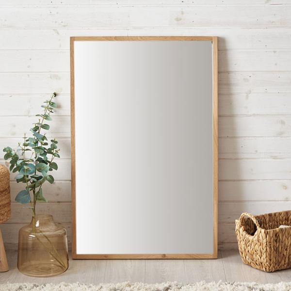 鏡 壁掛け ミラー 長方形 オーク材 ナチュラル 約 W 58cm D 3cm H 88cm ウォー...
