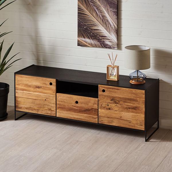 ロー ボード テレビ 台 天然 木 約 幅 145cm 引き出し 扉 付き 収納 棚 TV ラック ...