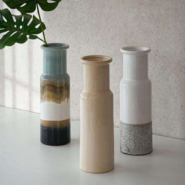 フラワー ベース 花 瓶 びん 水入れ 可 約 W 9.5cm D 9.5cm H 30cm 陶器 ...