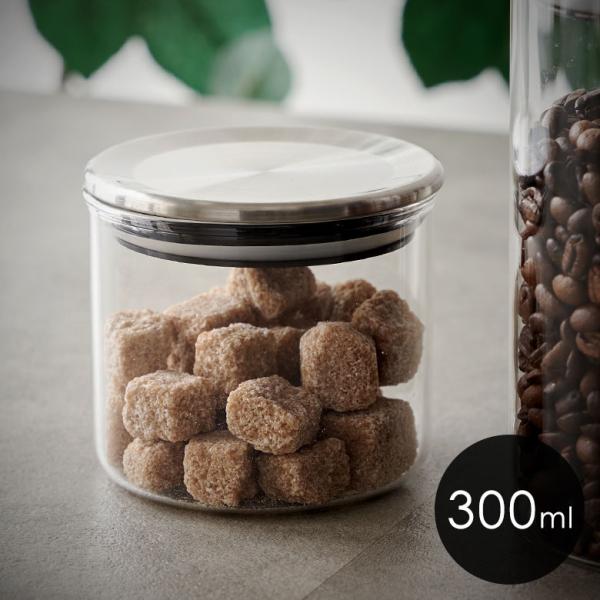 キャニスター 耐熱 ガラス ステンレス 計量スプーン 付 300ml 保存 容器 瓶 電子レンジ 食...