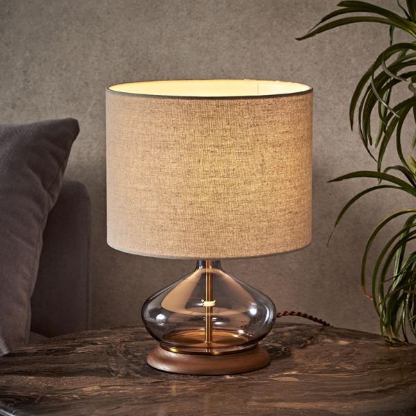 テーブル ライト スタンド ランプ 天然 木 ガラス スチール 布 1灯 口金26 60W LED ...