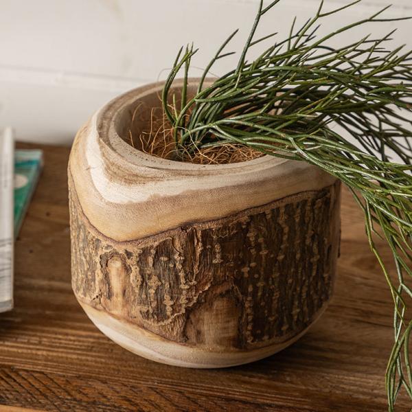 プランター カバー 鉢 天然 木 製 ウッド 約 直径 20cm 底穴なし 防水インナー 3.5号 ...