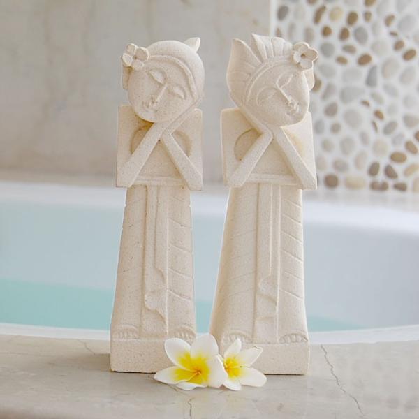 置物 オブジェ バリニーズカップル 石像 2体セット バリ雑貨 アジアン 玄関 インテリア 彫刻 9...