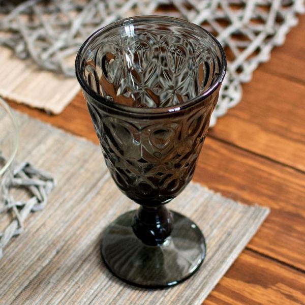 ワイングラス グラス 脚付き ダイヤモンドカット ガラス製 グレー ウォーターグラス ステムグラス ...