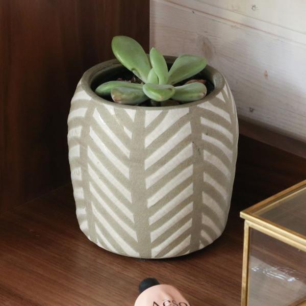 プランターカバー 鉢カバー 直径約10.5cm 陶器 テラコッタ 幾何学柄 ブラウン ホワイト ガー...