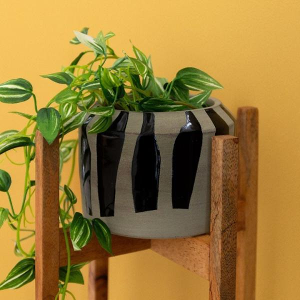 プランターカバー 鉢カバー 直径約13.5cm 陶器 テラコッタボーダー グレー ブラック ガーデン...