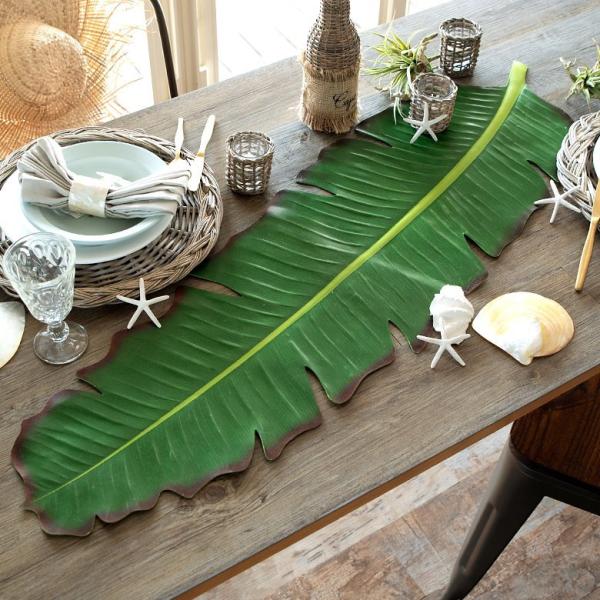 テーブルランナー バナナリーフ型 グリーン ボタニカル 葉っぱ マット アジアン キッチン雑貨 おし...