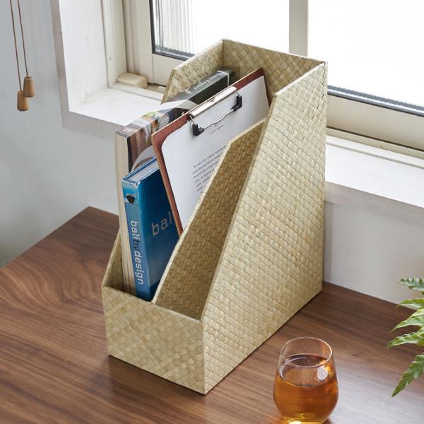 パンダンで出来たブックスタンドボックス 2色展開 A4縦型 間仕切り2分割 アジア工房 fb-117