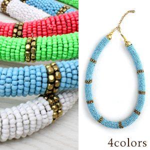 カラフルビーズのボリュームネックレス4色展開 アジア工房 n-11