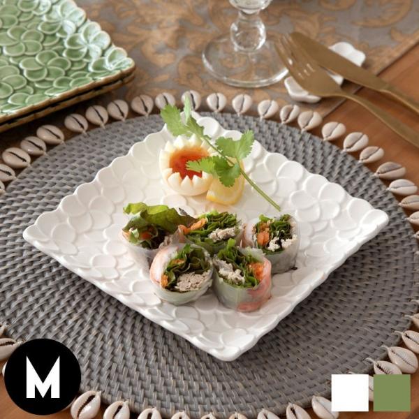 プレート 皿 中皿 角皿 小皿 食器 約17.8cm 正方形 陶器 プルメリア パーティー アジアン...