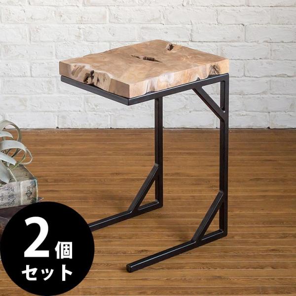 サイドテーブル ナイトテーブル 2個セットサイドテーブル 木製 おしゃれ 無垢材 アイアンフレーム ...