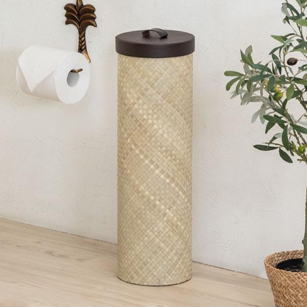 パンダン トイレットペーパー ケース ラウンド型 収納 ボックス ホルダー アジアン モダン バリ ...