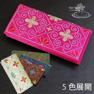 フラワーモチーフの刺繍が可愛いレディース長財布 5色展開 アジア工房 vn5027
