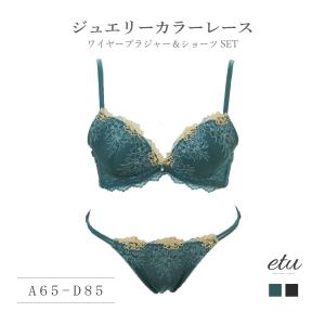 etu　ジュエリーカラーレース　ワイヤーブラジャー＆ショーツセット（A・B・C・Dカップ）｜elene