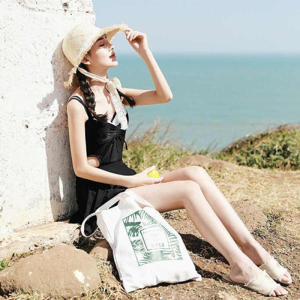 レディース 韓国ファッション 水着 2点セット ワンピース フレアスカート 背中開き 体型カバー 海...