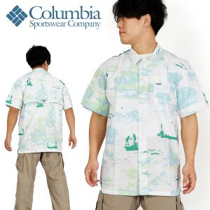 現品のみ コロンビア 半袖シャツ Columbia メンズ 総柄 綿100% コットンシャツ 釣り 白 FM7011の商品画像