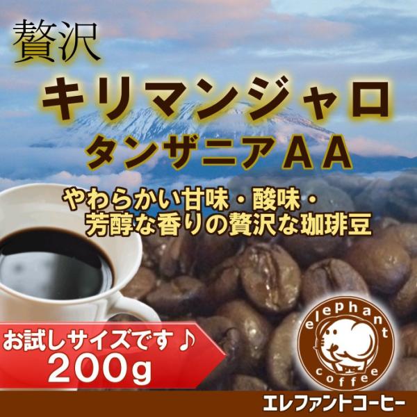 キリマンジャロ　(タンザニアAA)　200g　中煎り　珈琲豆　全国追跡番号付きメール便送料無料　焙煎...