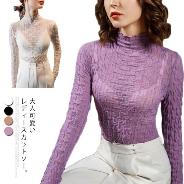 送料無料 Tシャツ カットソー レディース トップス メッシュブラウス インナー 重ね着 透け感 ハ...