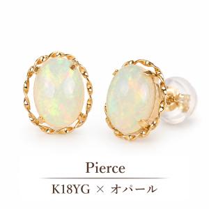 K18YG オパール ピアス フックピアス 一粒 オーバル 覆輪留め 1.20ct