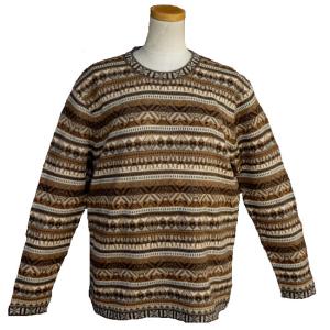 ALC-T010 アウトレット 安価 アルパカ１００％ 薄手 男性 セーター 丸首 幾何学柄 暖かい 綺麗 ペルー インカ｜elgusto