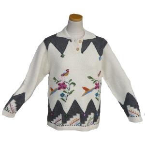 ALCN-004-2 アルパカ１００％襟付きセーター　花柄　蝶柄　鳥柄　女性　丸首　暖かい｜elgusto