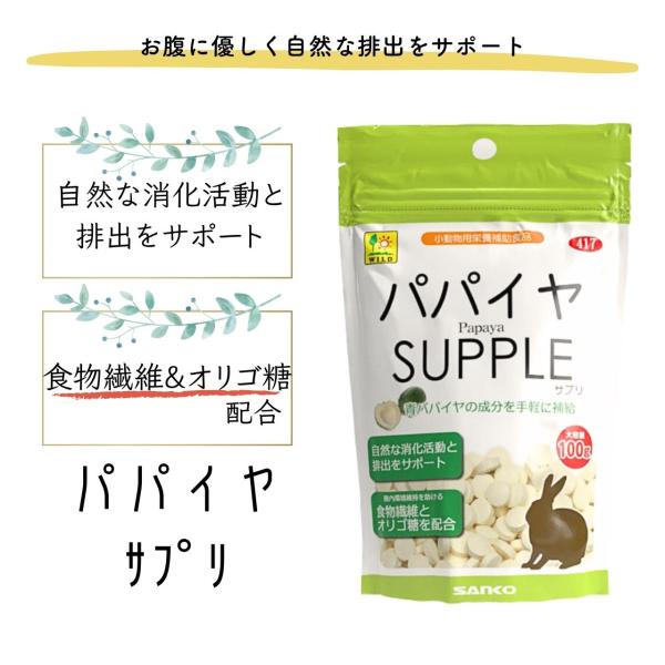 【日本製　小動物用栄養補助食品】パパイヤ お徳用 100g ペット用サプリ 三晃商会 SANKO 栄...