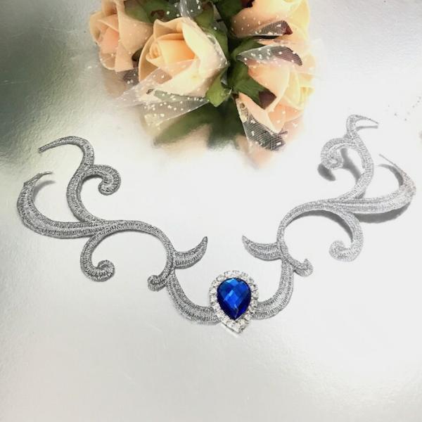 シルバー レオタード バトン モチーフ ネックライン ラインストーン ネックラインモチーフ ワッペン...