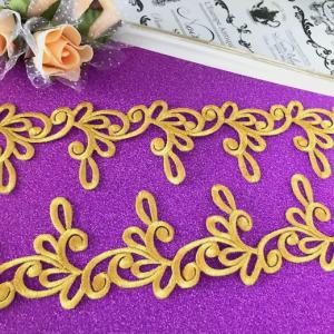 アップリケ レース ゴールド 刺繍ワッペン ブ...の詳細画像1