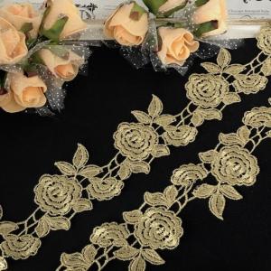 レース リボン 手芸 ゴールド 花柄 バラ ケミカルレース