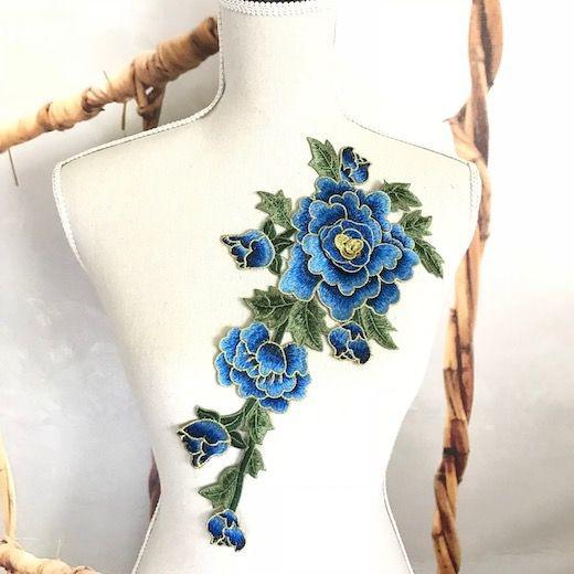 3D モチーフレース バラ ラメ入り 青 刺繍 衣装 装飾 ハンドメイド ダンス