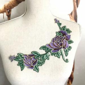 3D モチーフレース 紫 バラ柄 刺繍 衣装 ...の詳細画像1