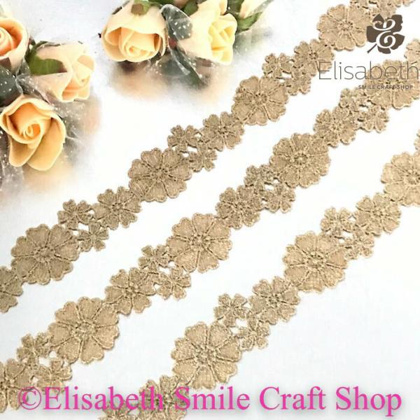 レース 手芸 ゴールド ケミカルレース リボン 衣装 服飾 装飾 素材 材料 メタリックレース トー...