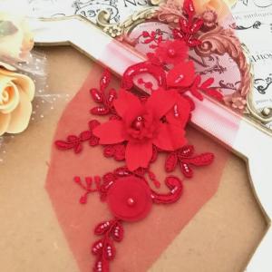 モチーフ 衣装 レッド 花 ビーズ付き チュー...の詳細画像1
