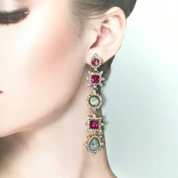 ピアス ラインストーンピアス 衣装 花 ロング イヤリング アクセサリー 大きい デザインピアス 社...