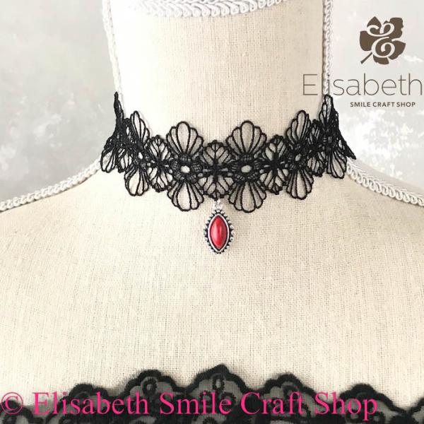 レース チョーカー レディース ビジュー付き ネックレス 花 ゴスロリ ゴシック ブラックレース 結...
