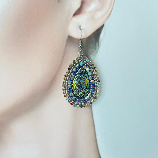 ピアス ラインストーンピアス グリーン ブルー ABオーロラ マルチカラー フックピアス アクセサリ...