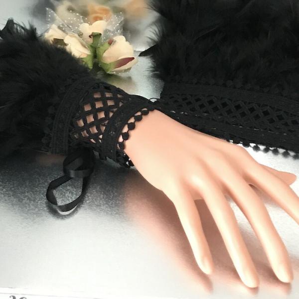 カフス レース 羽根付き レースグローブ 衣装 ファッション フィンガーレスグローブ 羽根付き レー...
