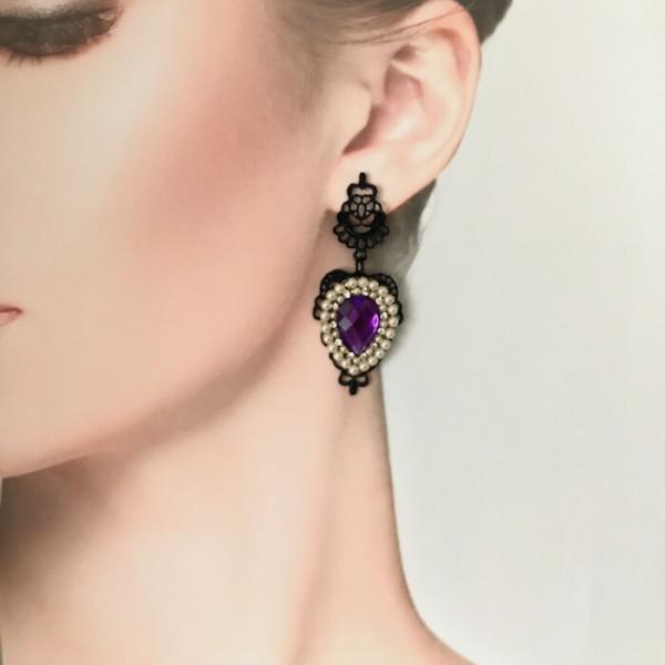 ピアス ラインストーンピアス ブラック パープル イヤリング ラインストーンイヤリング アクセサリー...