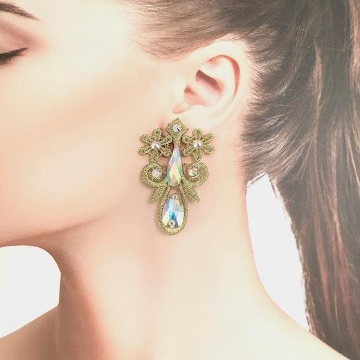 ピアス ラインストーンピアス ゴールド レースピアス アクセサリー 社交ダンス ダンス