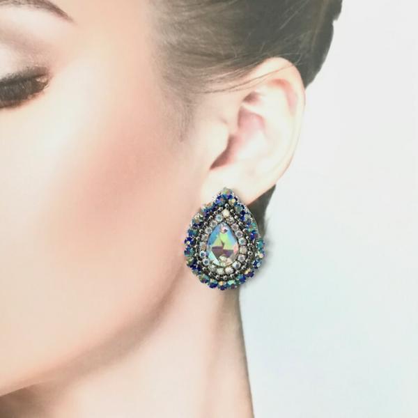ピアス ラインストーンピアス ブルー ABオーロラ フックピアス アクセサリー ベリーダンス レディ...