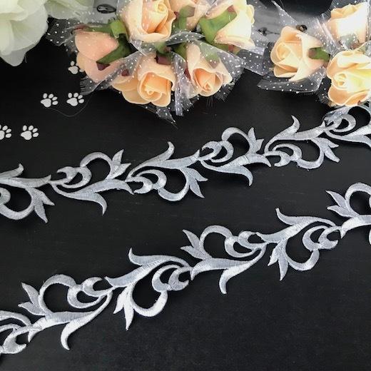 レース アップリケ アイロン用 シルバー 衣装 刺繍ワッペン ブレード レオタードモチーフ アイロン...