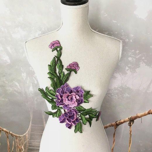 バラ モチーフレース 3D 立体的 紫 刺繍 衣装 装飾 ハンドメイド ダンス