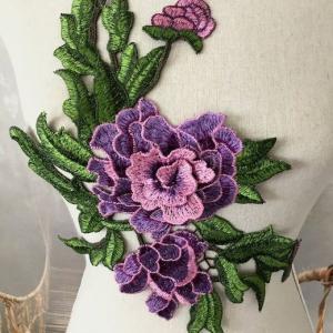 バラ モチーフレース 3D 立体的 紫 刺繍 ...の詳細画像2