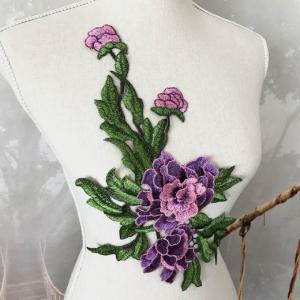 バラ モチーフレース 3D 立体的 紫 刺繍 ...の詳細画像3