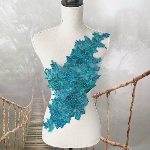 モチーフ チュールモチーフ バラ模様 特大 薔薇模様 刺繍 チュール ターコイズグリーン レオタード...