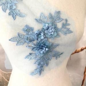 チュールモチーフ 水色 3D 花 刺繍 ハンド...の詳細画像2