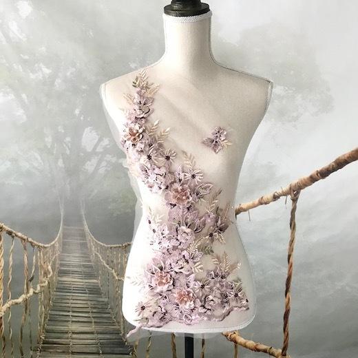 モチーフ レース パープル ピンク チュールモチーフ 花柄 衣装 服飾 ウェディング レオタード バ...