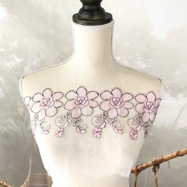 レース チュールレース 手芸 花柄 花模様 ライトピンク 花柄 衣装 刺繍 リボン 手作り 素材 装...