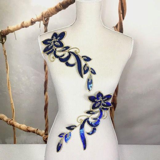 スパンコールモチーフ ブルー アップリケ 刺繍ワッペン アイロンワッペン 新体操 レオタード バトン...